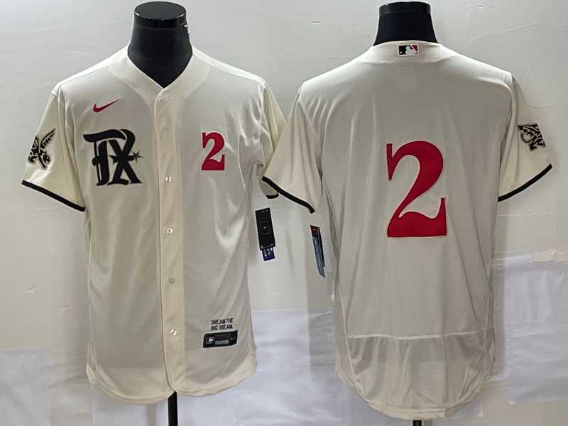 Men%27s Texas Rangers #2 Marcus Semien Number Cream 2023 City Connect Flex Base Stitched Jersey